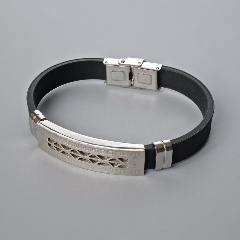 Men's bracelet with metal inlays, length 21 cm, thickness 10 mm±, inset thickness 11.5 mm±, rubber