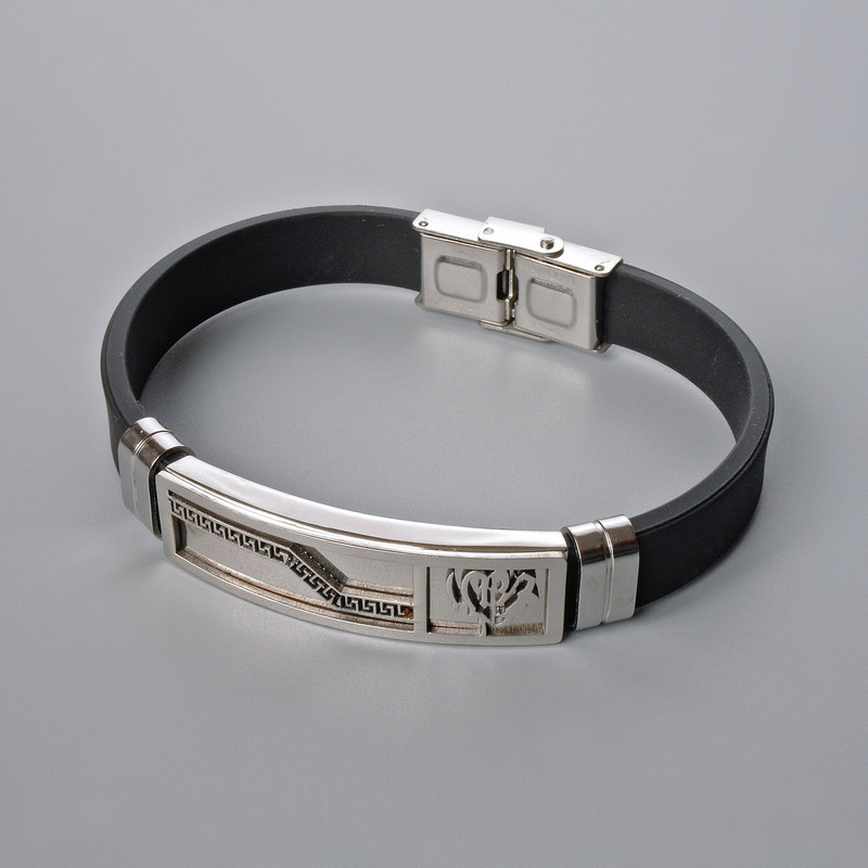 Men's bracelet with metal inlays, length 21 cm, thickness 10 mm ±, insert thickness 11.5 mm ±, rubber