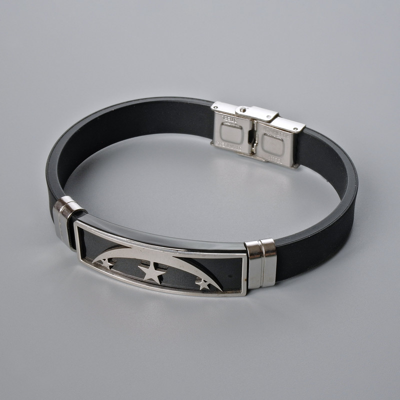 Men's bracelet with metal inlays, length 21cm, thickness 10mm±, inset thickness 11mm±, rubber