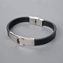 Men's bracelet with metal inlays, 21 cm length, 10 mm+/- thickness + inlay 14 mm+/-, black faux leather