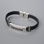 Men's bracelet with metallic insets, length 21 cm, thickness 9.5 mm ±, insert thickness 11 mm, black faux leather