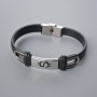 Men's bracelet with metal inlays, length 21cm, thickness 10.5mm±, inset thickness 11mm±, black faux leather