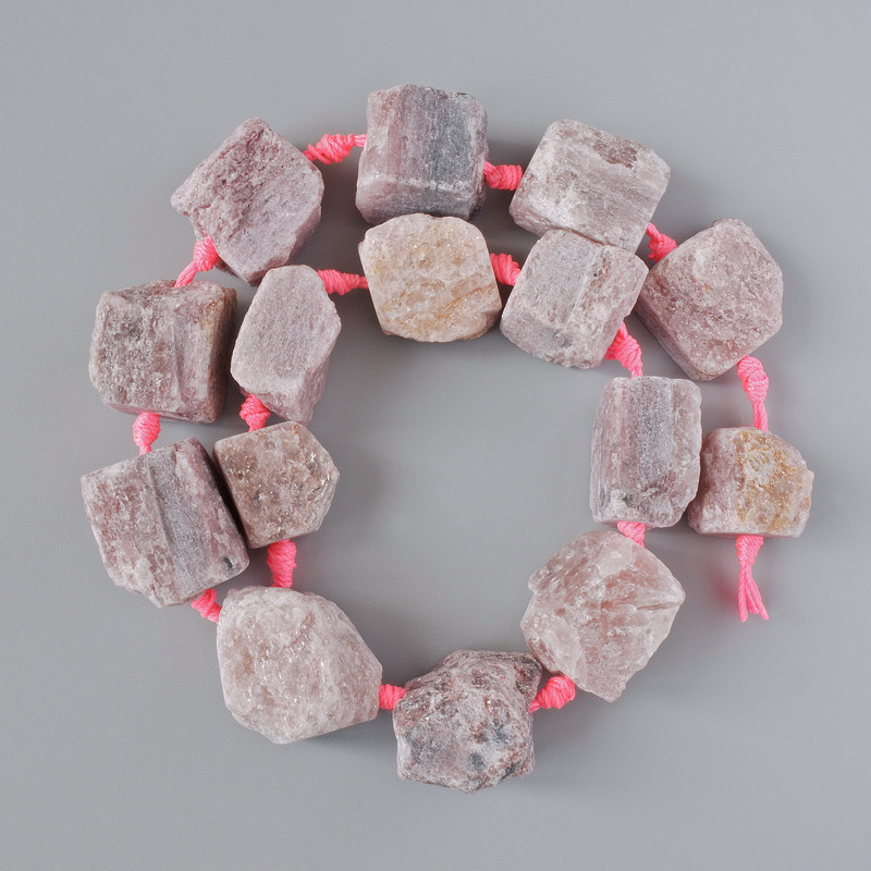 Lepidolite Beads Unprocessed Natural Stone Nuggets, Tumbled, 20×22 mm, +/- length 41 in on thread