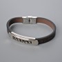 Men's bracelet with metal inlays, length 21 cm, thickness 10 mm±, inlay thickness 12 mm±, brown eco-leather
