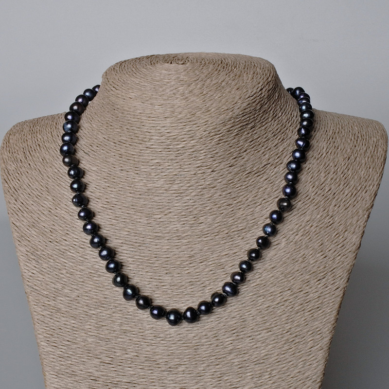 Necklace Black Freshwater Pearls, diameter 8.5×7 mm ±, length 44-45 cm ±