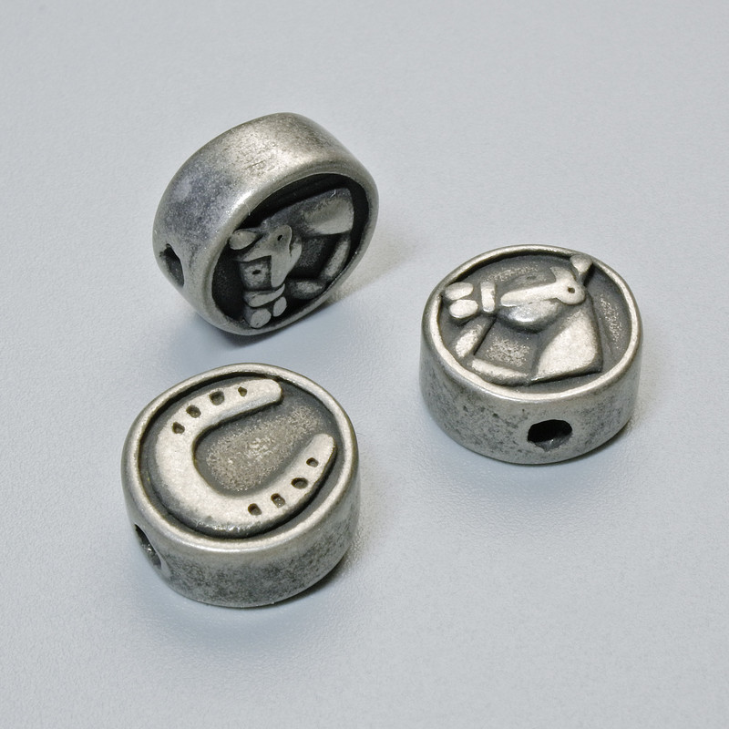 Bead Insertion Pendant "Horseshoe", diameter 10.5×5 mm, hole 1.8 mm, dark-silver metal color, 1 pc