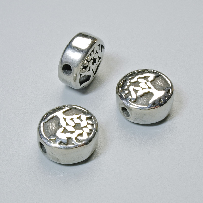 Bead Inlay Findings “Tree”, diameter 10x5, 5mm±, hole 1.7mm, metal color silver