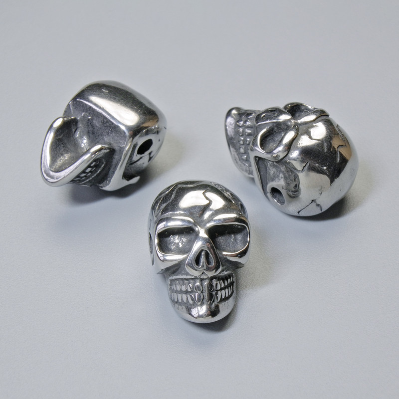 Bead Insert Pendant "Skull", diameter 14x9.5, 5mm±, hole diameter 1.8mm, silver-colored metal