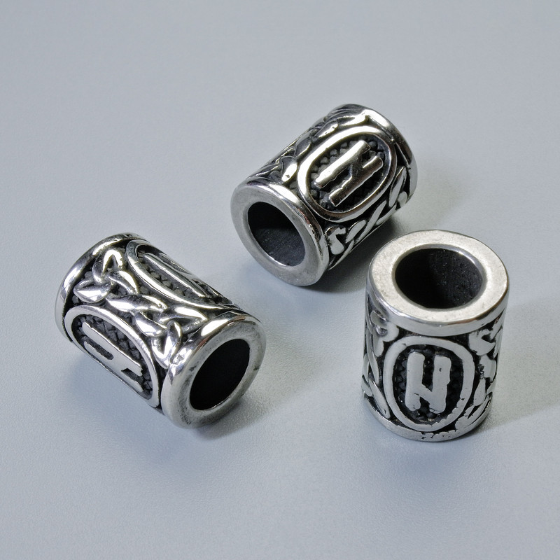 Pendant bead Nordic rune, diameter 13x10mm±, hole diameter 6mm, silver metal color, 1 pc