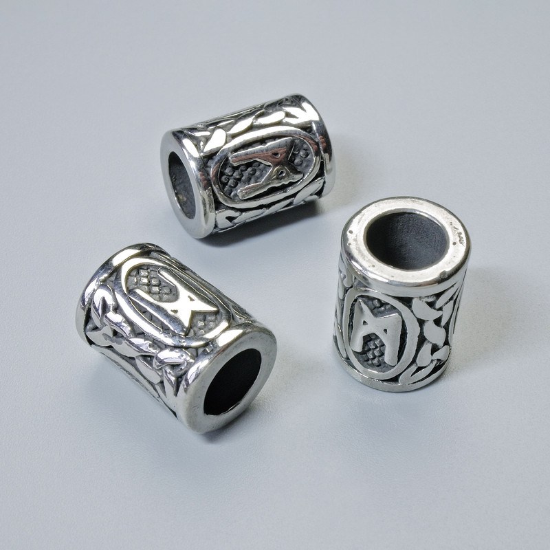 Bead Pendant Nordic Rune, Ø 13×10 mm ±, hole Ø 6 mm, silver metal color, 1 pc