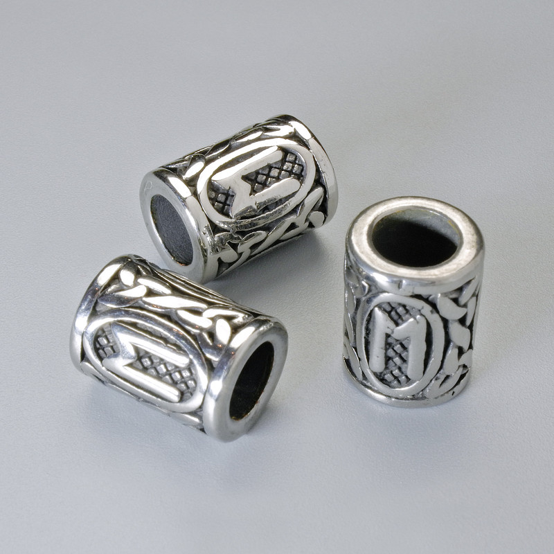 Bead Fittings Nordic Rune, diameter 13×10 mm ±, hole diameter 6 mm, silver metal color, 1 pc