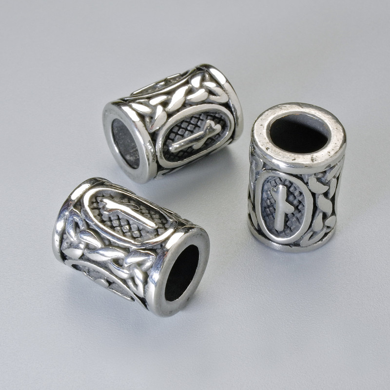 Bead Jewelry Finding Nordic Rune, diameter 13x10mm±, hole diameter 6mm, silver metal color, 1 pc