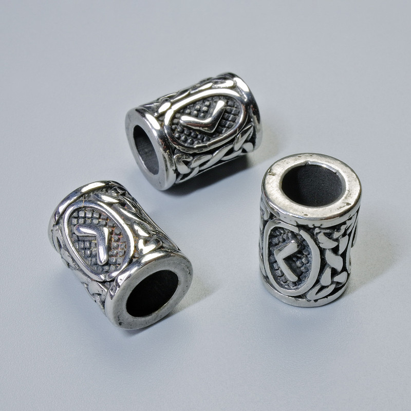 Bead Findings Nordic Rune Silvered 13×10 mm, hole 6 mm, silver-tone metal, 1 pc