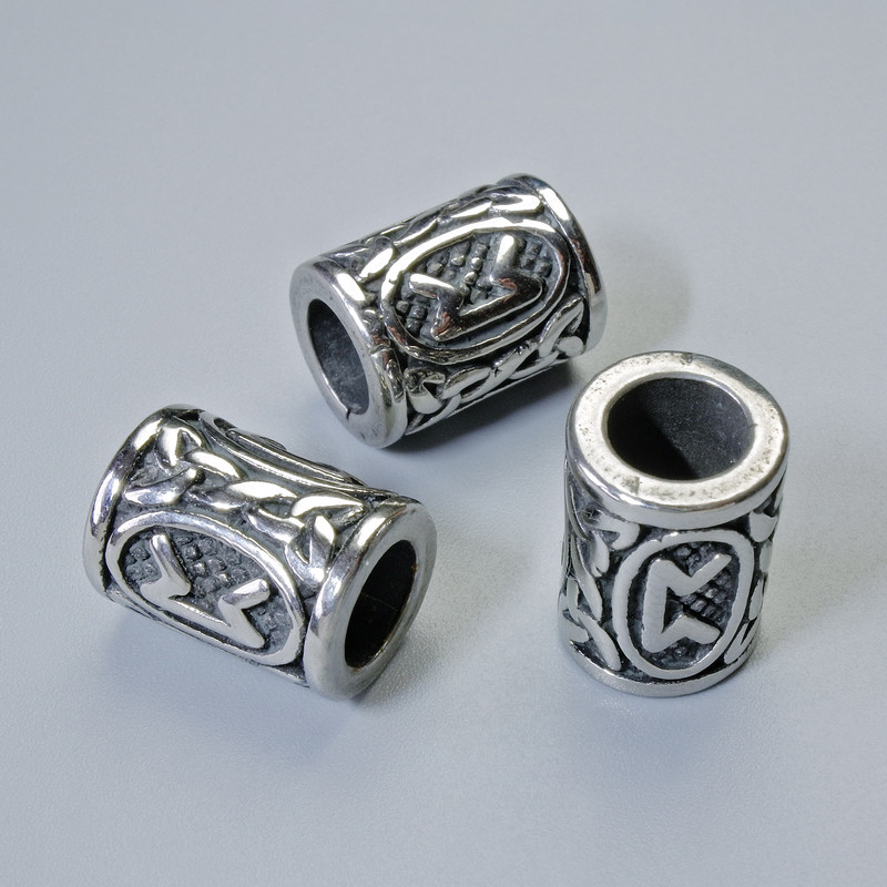 Pendant bead Nordic rune, diameter 13×10mm±, hole diameter 6mm, silver metal color, 1 pc