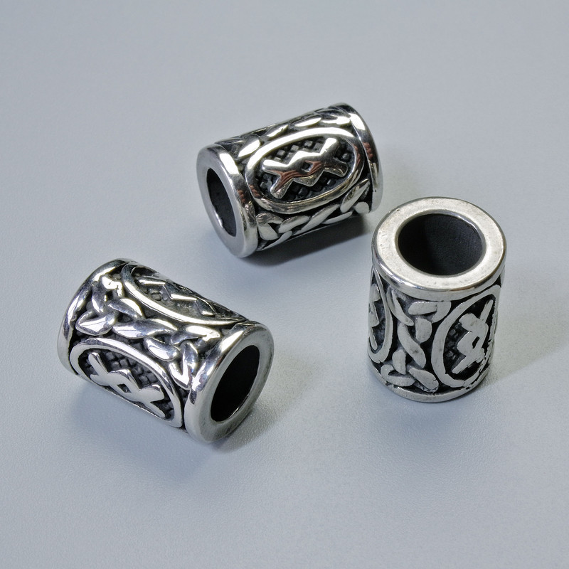 Bead finding Nordic Rune bead, diameter 13x10mm±, hole 6mm, metal color silver, 1 pc