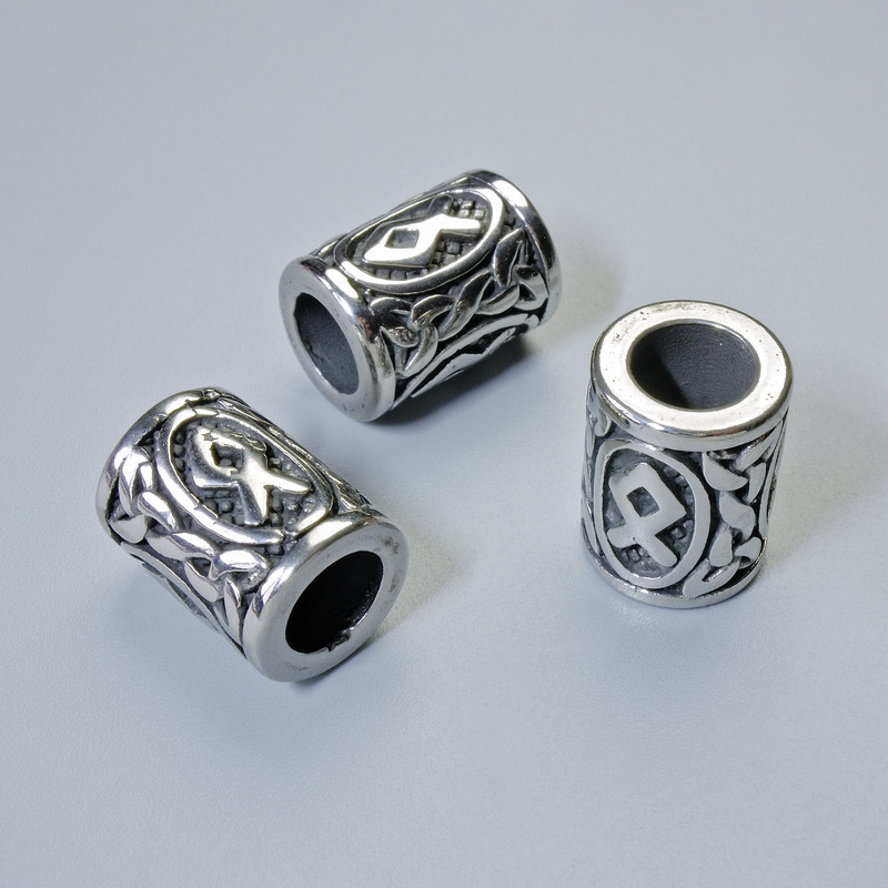 Bead Findings Nordic Rune, diameter 13x10mm ±, hole diameter 6mm, silver-colored metal, 1 piece