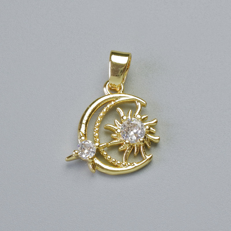 Pendant "Moon" with White Crystals, Gold-Tone Metal, 16×16 mm Ø, ~21 mm length