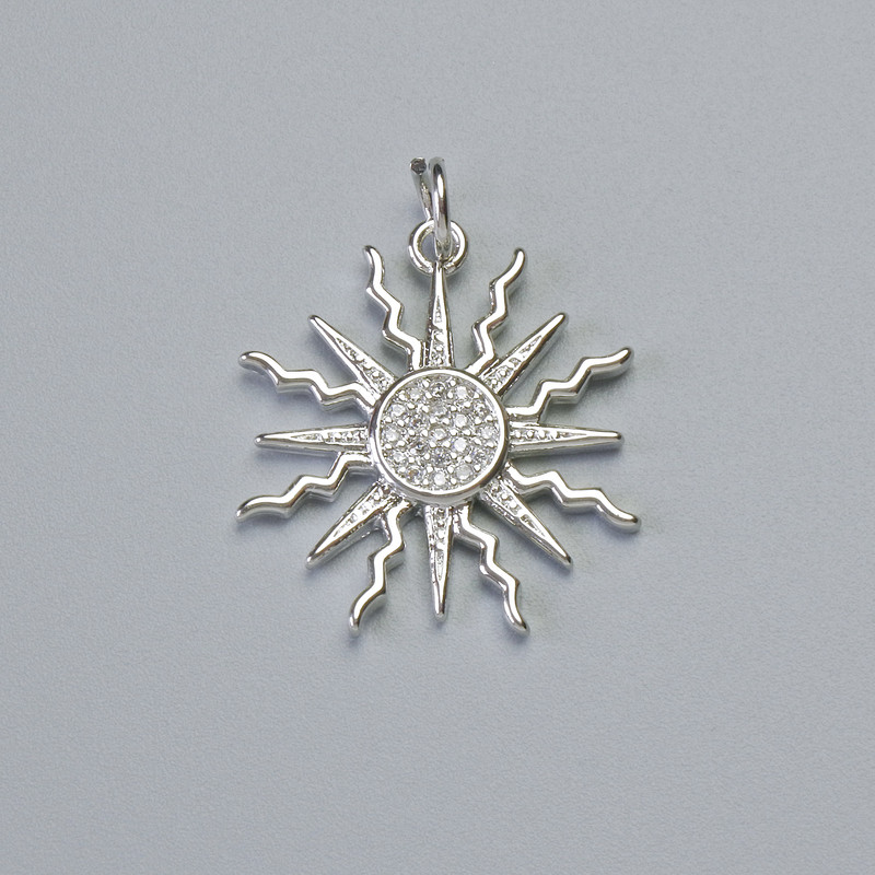 Pendant "Sun" with white rhinestones, silver metal, diameter 21x20mm+