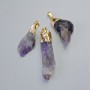 Amethyst Pendant, uncut, golden metal, oval size from 37x10mm to 53x16mm+