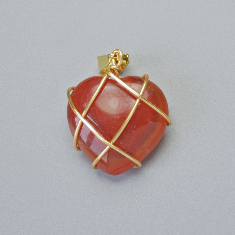Clearance! Pendant "Heart" Carnelian in golden braiding, diameter 20x20mm±, length 30mm±