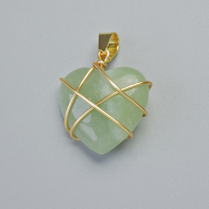 Pendant "Heart" Jade in golden setting, diameter 20x20mm±, length 30mm±