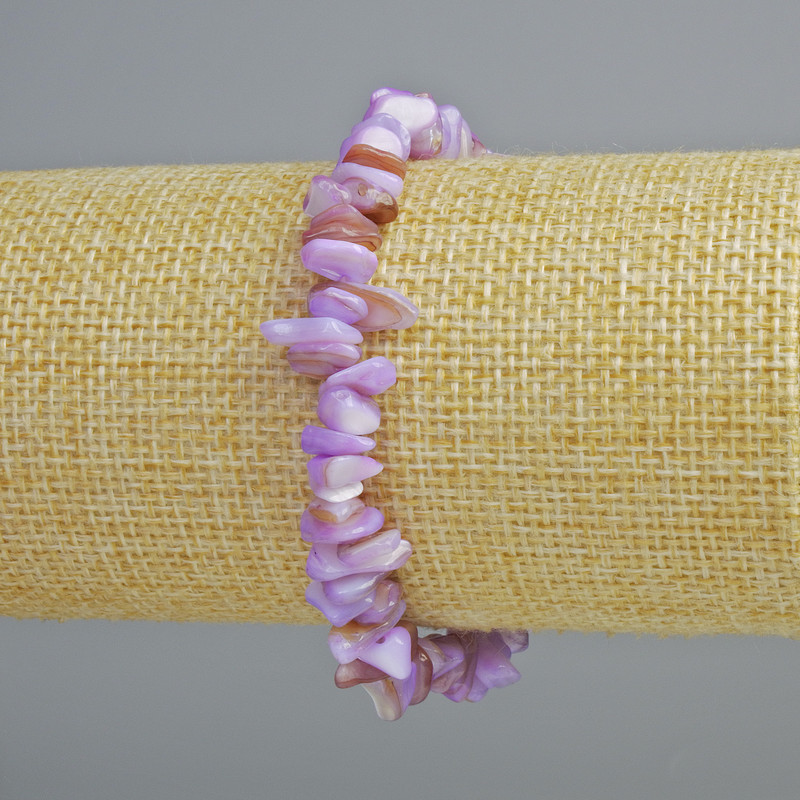 Bracelet of toned purple mother-of-pearl chips, 7x2mm, stretch 18cm