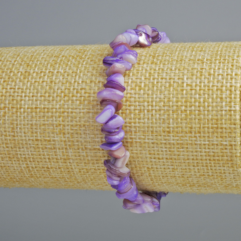 Bracelet of tinted purple pearl powder, grain, diameter 7x2mm, length 18cm, stretch