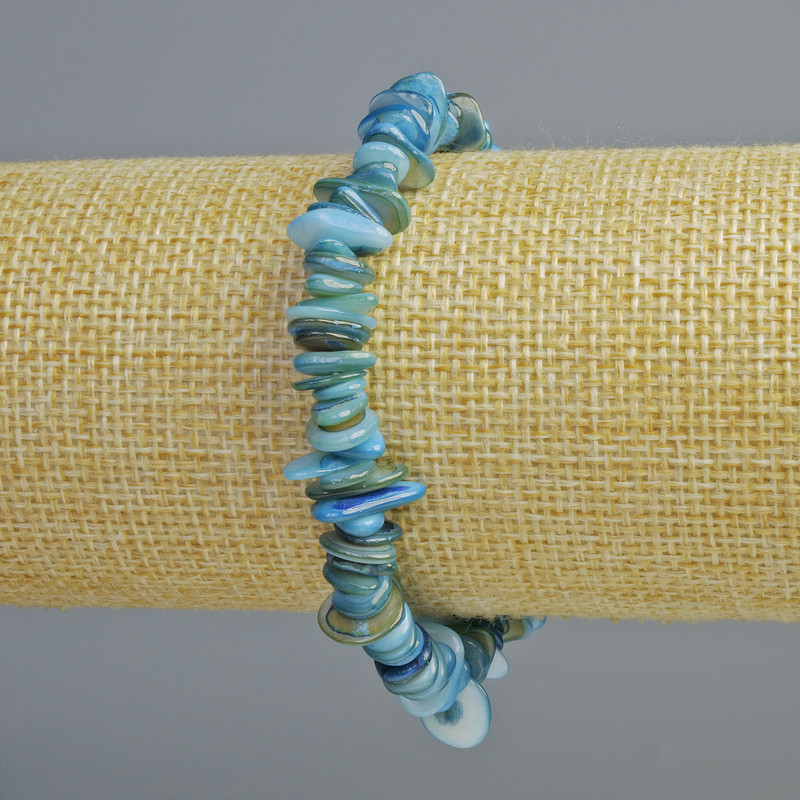 Bracelet with Blue Mother-of-Ppearl (Mother-of-Pearl) chips, diameter 10x2mm±, length 18cm± (stretch)