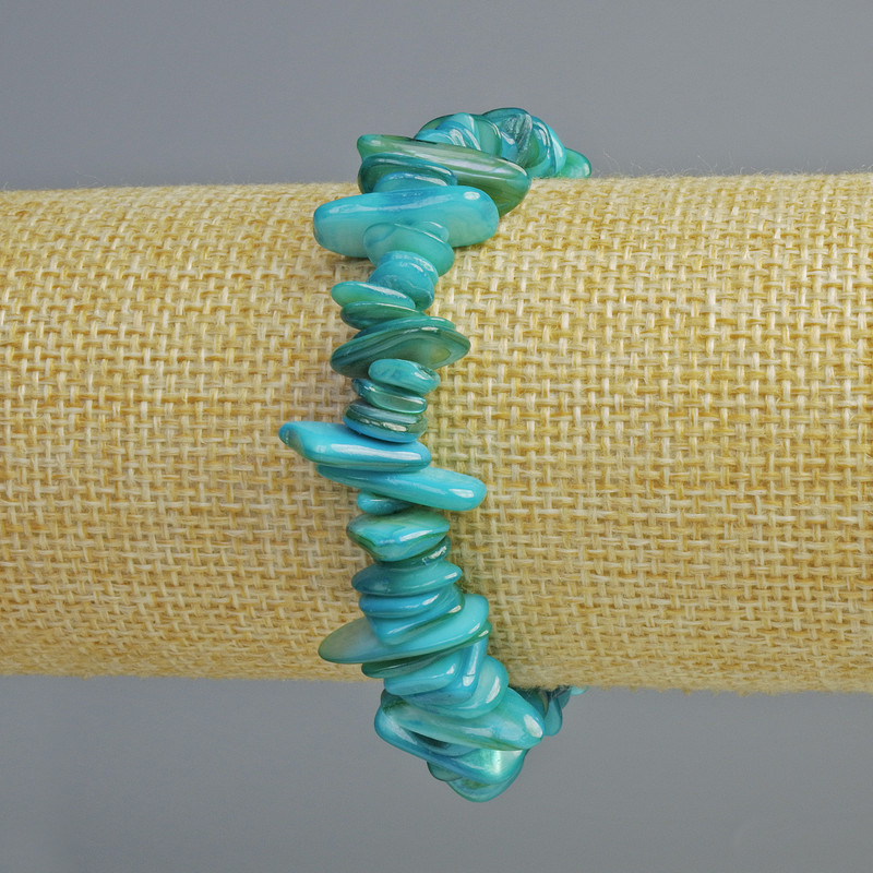 Bracelet with Blue Nacre Beads, stretch, 18 cm, 10x2 mm chips