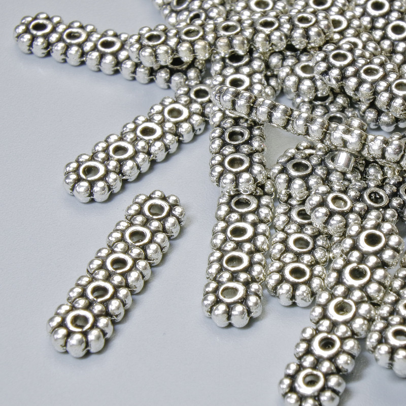 Bead Separator for 5 Strands, 17x4 mm, 5 mm±, hole diameter 1.2 mm, silver metal color, 28 pcs±