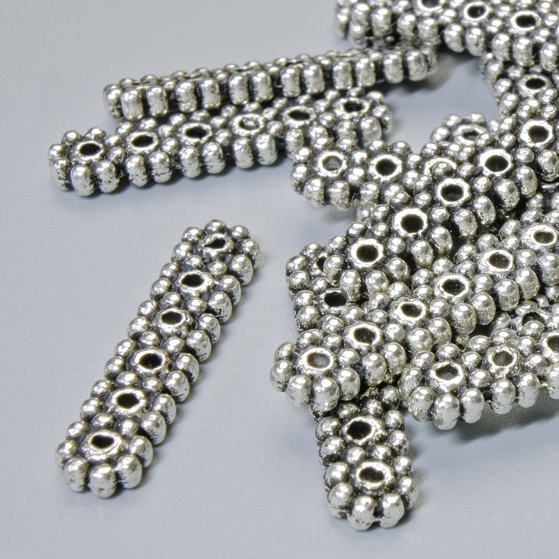 Bead Separator for 6 Threads, 20×4.5 mm, 1.2 mm hole, Silvertone Metal, 16 pcs