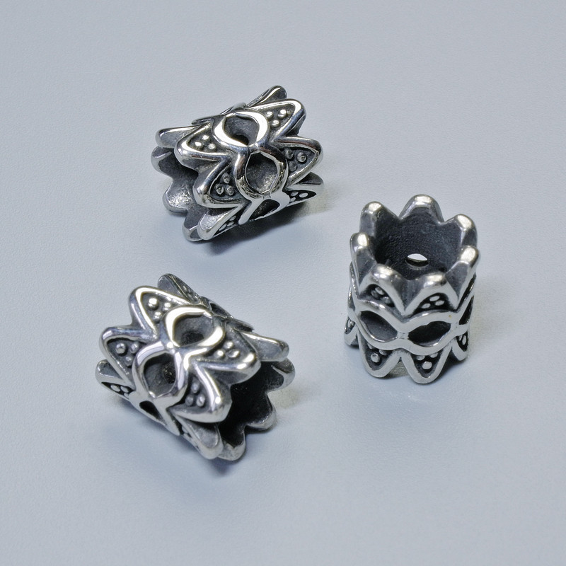 Bead Inlay Findings, 10x9mm diameter, hole 5mm, silver metal color, 1 pc