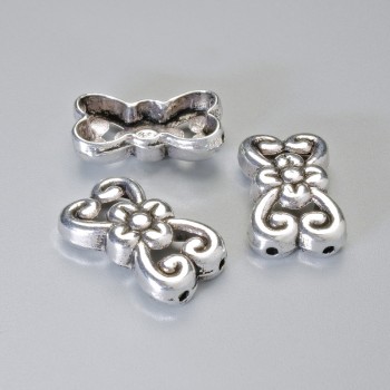 Bead-end insert for 2 threads, diameter 18.5×11 mm ±, hole, metal color: silver, 4 pcs