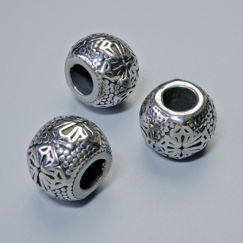 Bead Inlay Component, 10x13mm diameter, hole 5-6mm, silver metal color, 1 piece