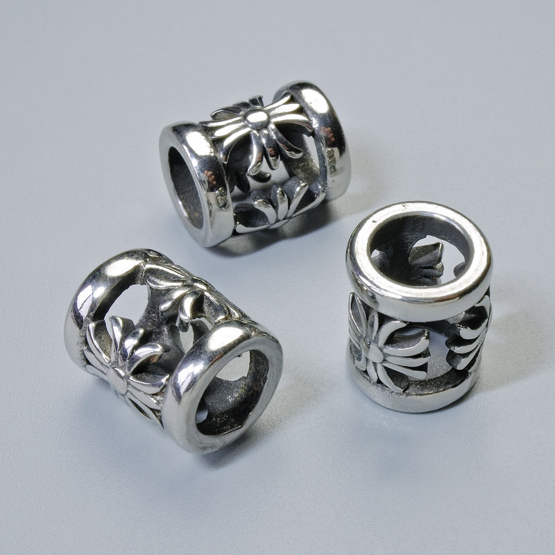 Bead finding - insert bead, diameter 12.5×10 mm ±, hole diameter 6.6 mm, silver color metal, 1 pc