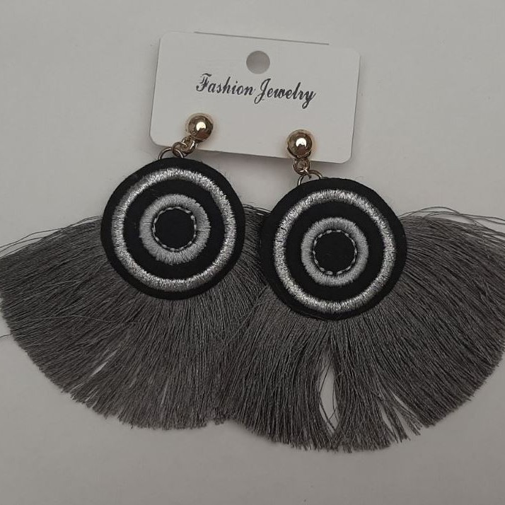 Stud Earrings 'Catkins' Gray Color, 8 cm Length, Gold-Tone Metal