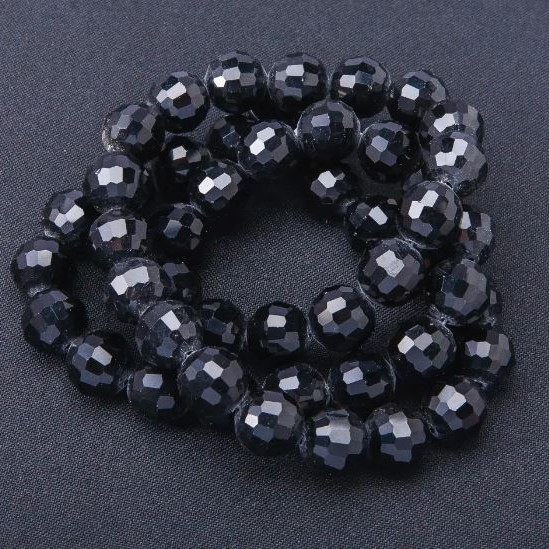 Beads Czech Crystal on a Thread Color: "Black Agate", length 63cm±, diameter 10mm±
