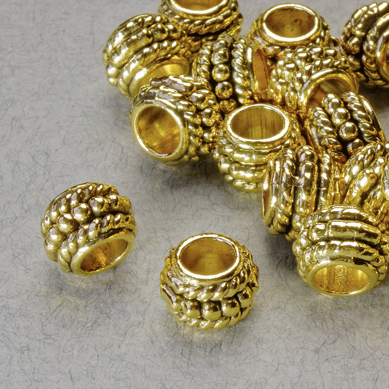 Bead Insert Findings, diameter 8.5×6 mm, hole 4.5 mm, golden metal color, pack 20 g ± 26 pcs ±