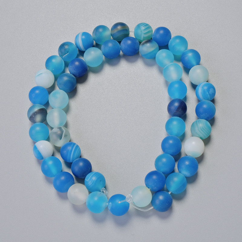 Blue Matte Agate Beads natural stone round bead 8mm dia. ±, length 38cm ± on fishing line