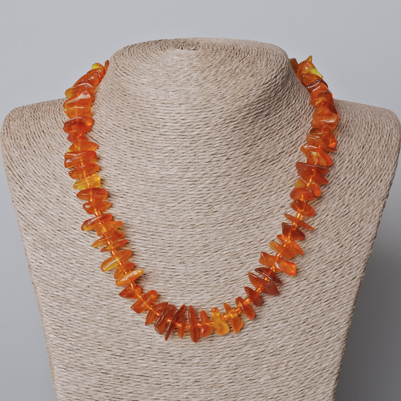 Amber Tumbled Necklace with Beads, diameter 12×3 mm ±, length 39 cm ± with seed beads, length 45–48 cm ±
