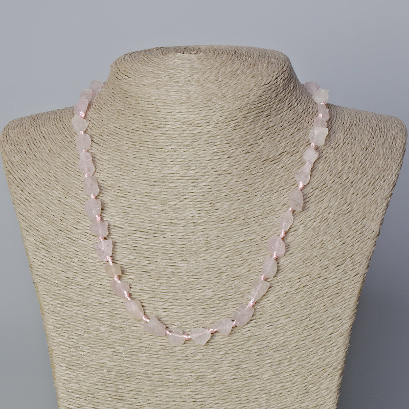 Necklace Pink Quartz natural unpolished stone faceted, diameter from 8x10 to 12x17mm, length 45-49cm