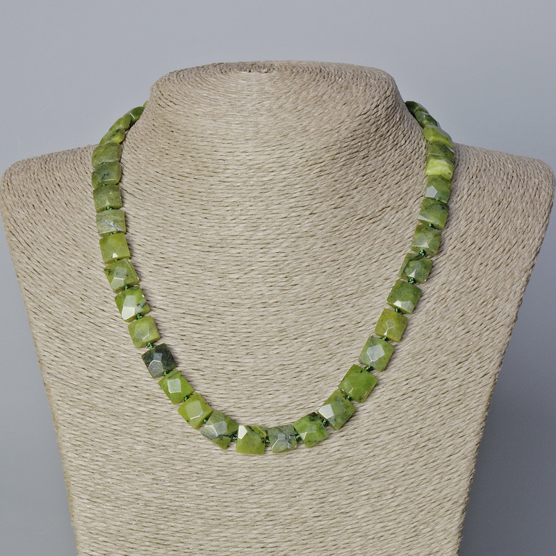 Jadeite Necklace Canadian Natural Gemstone Faceted Rectangular, 9x10x5 mm, 5mm±, length 45-47 cm±