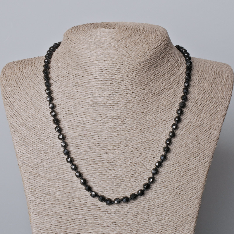 Necklace of Black Tourmaline, faceted cube natural stone, diameter 5mm±, length 45-49cm±