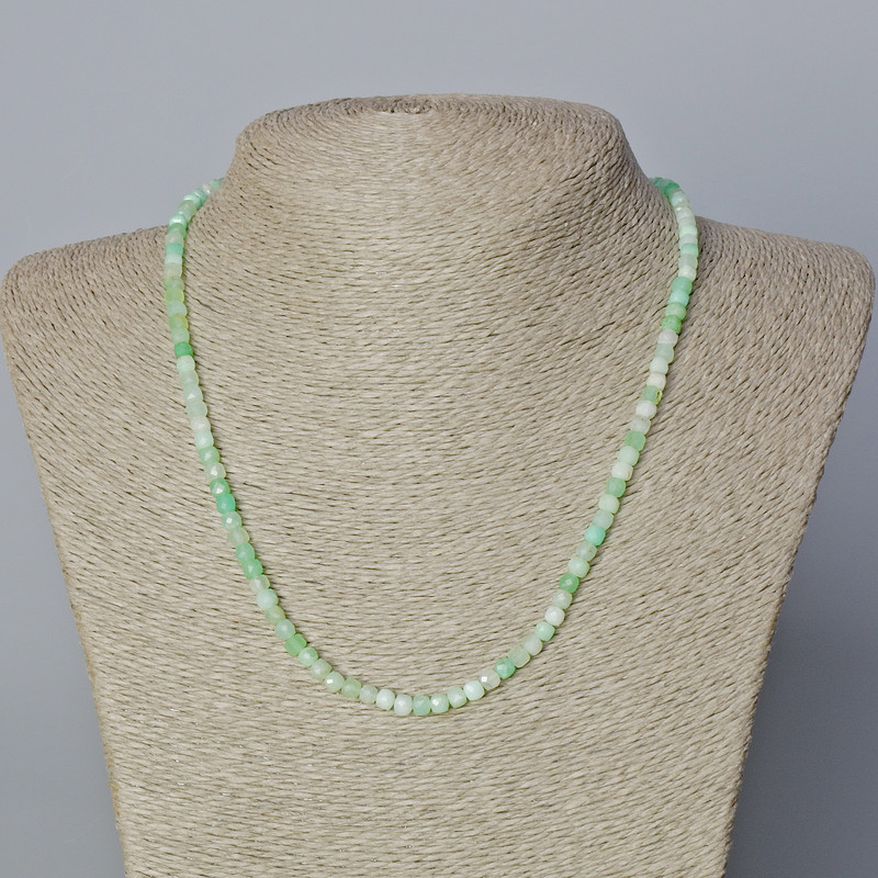 Chrysoprase Necklaces natural gemstone cut cube, diameter 4mm±, length 45-48cm±