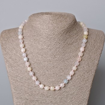 Morganite Necklace - Natural Gemstone, Faceted Cube Beads, 7.5mm Dia., Length 45-49cm
