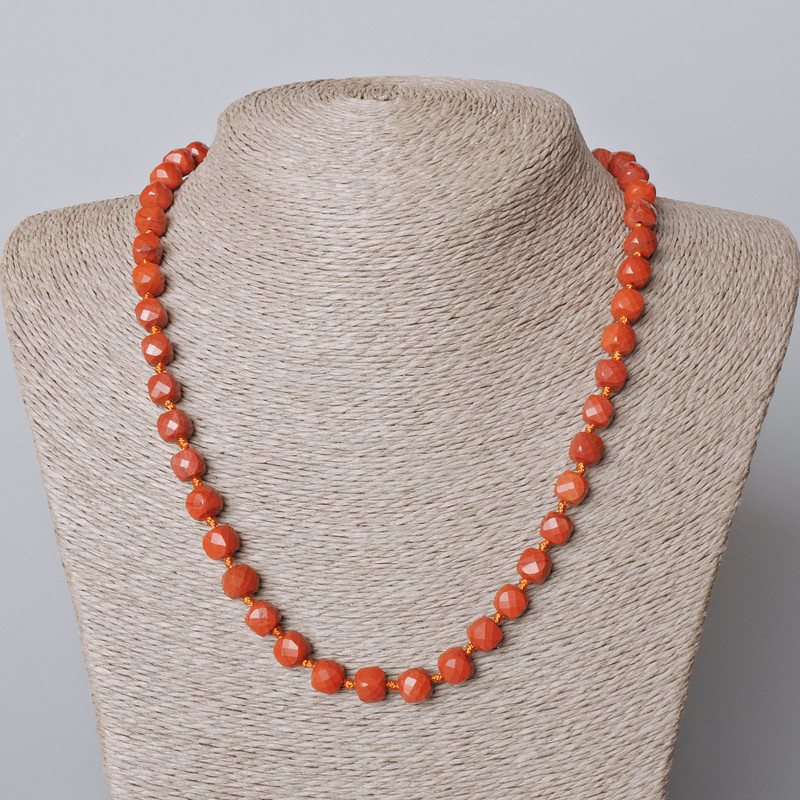 Red Jasper Beads Natural Stone Faceted Cube, diameter 7.5mm±, length 45-49cm±