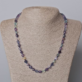 Fluorite Necklace Natural Stone, Faceted Cube Beads, 6mm diameter, 45-49cm length