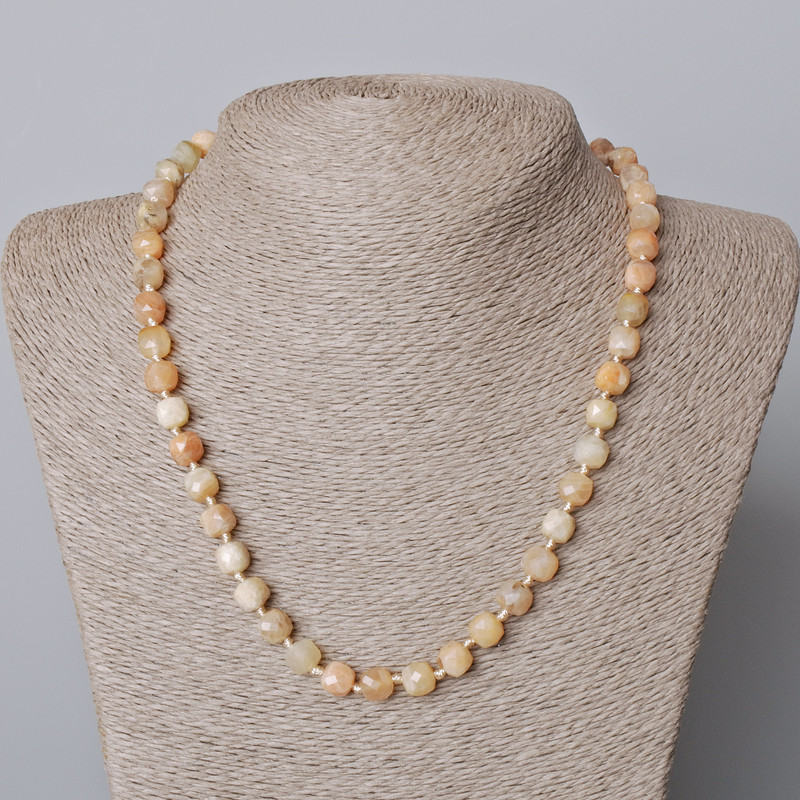 Selenite Necklace, natural stone, faceted cube, diameter 7.5 mm ±, length 45-49 cm ±