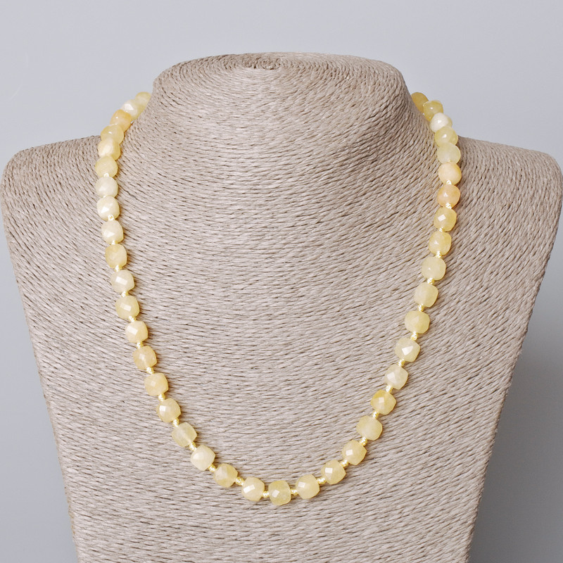 Citrine Necklace of Natural Stone, Faceted Cube Beads, 7mm Ø, Length 45-49cm