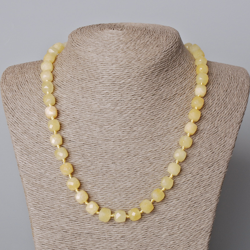 Citrine Necklace, Natural Stone, Faceted Cube Beads, 9 mm Diameter, 45-49 cm Length